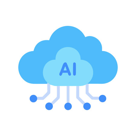 AI Cloud Connection: Flat Vector Illustration Representing Artificial Intelligence in Cloud Computingのイラスト素材
