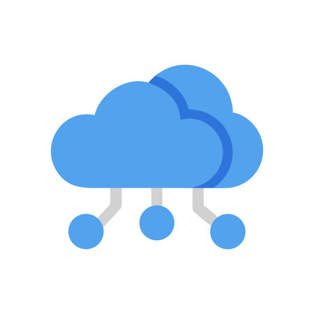 Flat Vector Cloud Network on Black Background for Web Services and Connectivityのイラスト素材