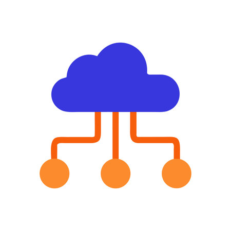 Cloud data distribution network illustration against black backdrop in flat design styleのイラスト素材