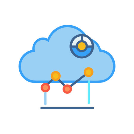 Cloud data analysis icon displaying data trends with chart overlay in illustrationのイラスト素材