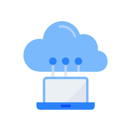 Blue cloud connecting to laptop isolated on black backdrop, symbolizing cloud computingのイラスト素材