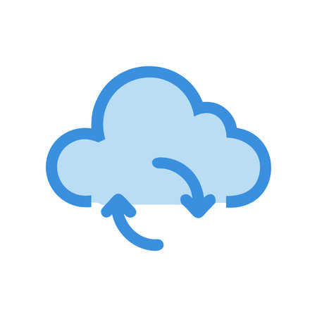 Cloud computing sync icon featuring two circular arrows in a digital style