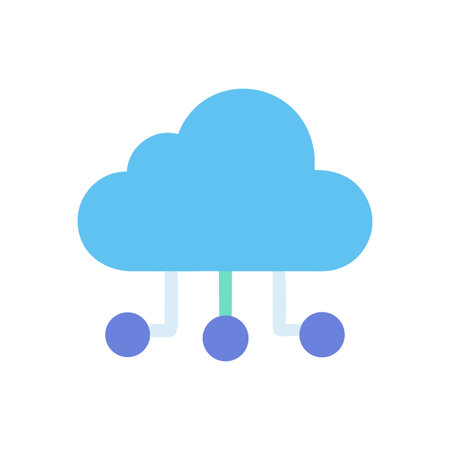 Flat design cloud computing icon with network nodes on a black backgroundのイラスト素材