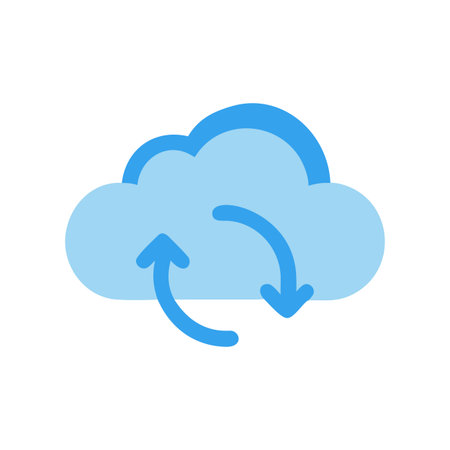 Cloud data sync icon with arrows in flat design style isolated on blackのイラスト素材