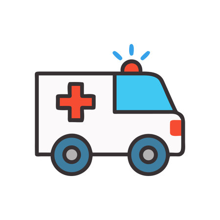 Stylized ambulance illustration with cross on the side in flat styleのイラスト素材