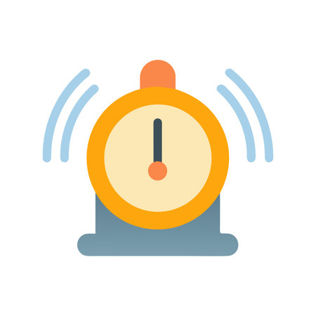 Retro Alarm Clock Icon Vibrating in Flat Design Style on Black Backdropのイラスト素材