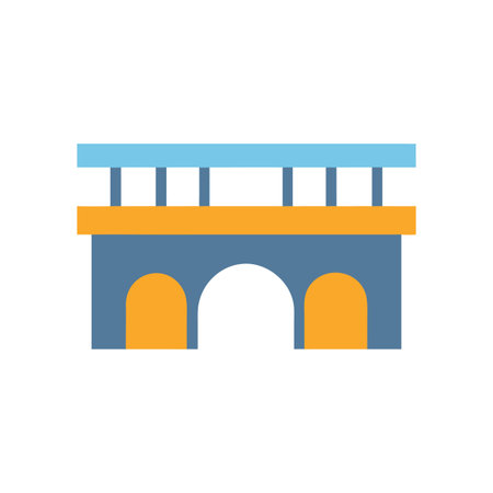 Simple bridge illustration in flat design with blue and yellow colors, isolatedのイラスト素材
