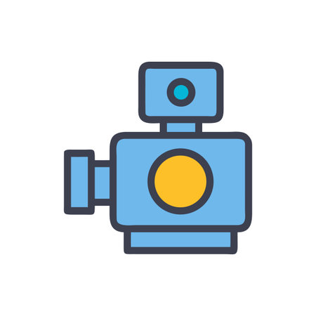 Retro Video Camera Icon in Light Blue and Yellow, Flat Style Illustrationのイラスト素材