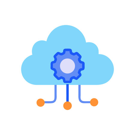 Cloud computing and automation concept depicted with light blue cloud and gearのイラスト素材
