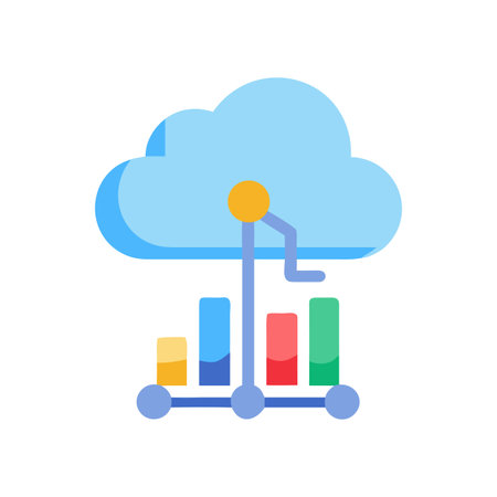 Cloud Data Analysis Chart with Colorful Bars for Cloud Computing Conceptsのイラスト素材