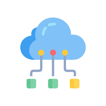 Flat design cloud computing network illustration showcasing data connectivity and digital infrastructureのイラスト素材