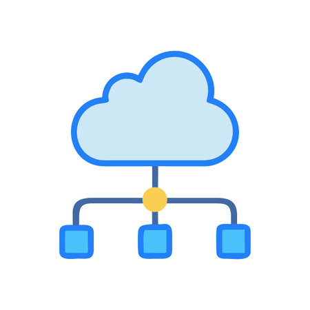 Flat design cloud network concept illustration showing data distribution over multiple devicesのイラスト素材