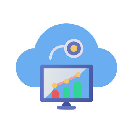 Cloud data analysis with charts on monitor, conceptual growth analysis in businessのイラスト素材
