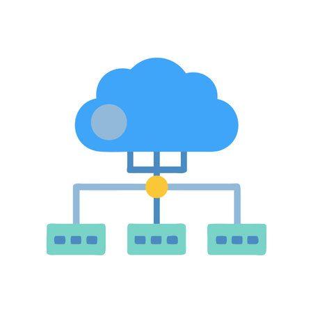 Cloud computing network illustration with three servers connected to a central cloudのイラスト素材
