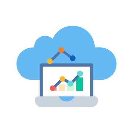 Cloud Based Data Analysis and Reporting Laptop Displaying Data Charts and Graphsのイラスト素材