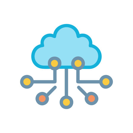 Cloud Computing Network Icon Connecting Data Points in a Flat Vector Designのイラスト素材