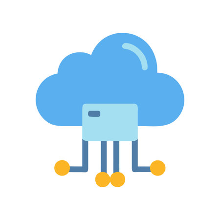 Blue cloud computing icon with data server connection points on black backgroundのイラスト素材