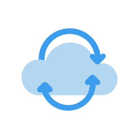 Cloud sync icon with blue arrows, data transfer, and connectivity symbolのイラスト素材