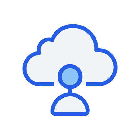 User connected to cloud storage concept with blue and white design elementsのイラスト素材