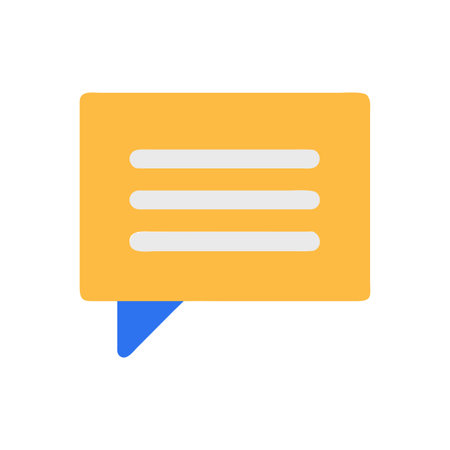 Modern speech bubble icon with lines in yellow and blue against black