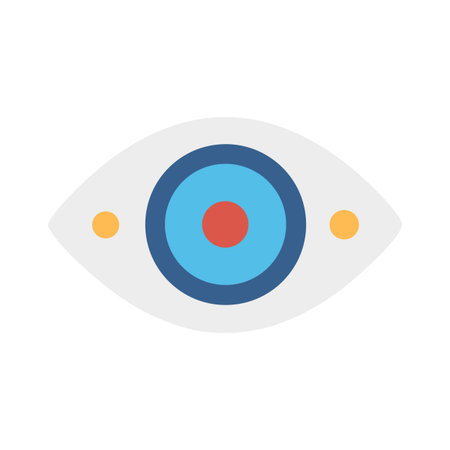 Stylized eye icon with target design in blue, red, and beige colorsのイラスト素材