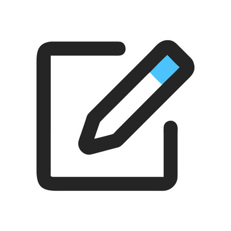 Edit icon with square and pencil mark in dark grey and light blue colorのイラスト素材