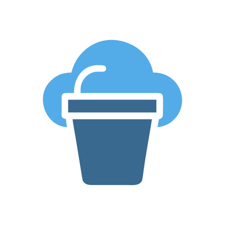 Minimalist illustration of a plant pot with a cloud, centered on black backgroundのイラスト素材