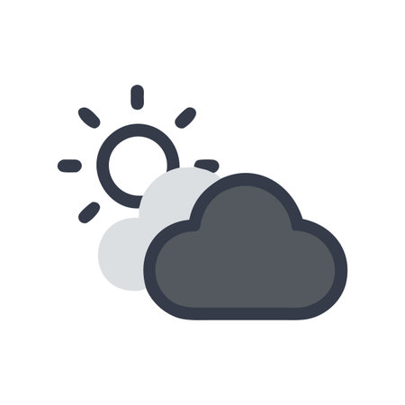 Sun and clouds icon depicting weather conditions in a flat graphic styleのイラスト素材