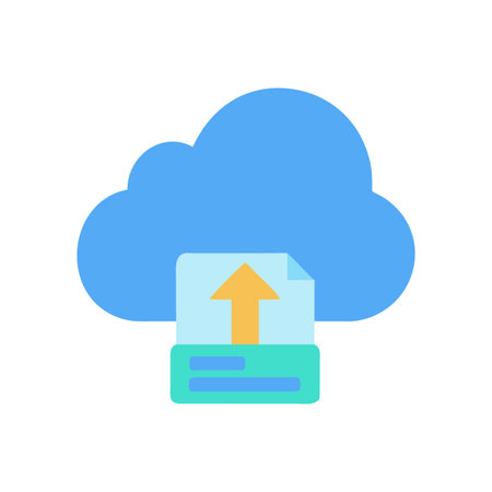 Cloud upload file vector icon symbol with arrow in light blue backgroundのイラスト素材