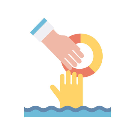 Helping hand provides life buoy to person drowning in water rescue illustrationのイラスト素材