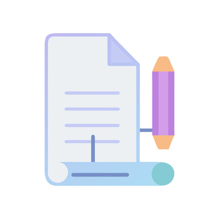 Document with a pencil, flat illustration emphasizing paperwork and creative writing solutionsのイラスト素材