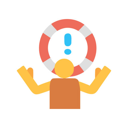 Vector illustration of a person needing help with a blue exclamation point.のイラスト素材