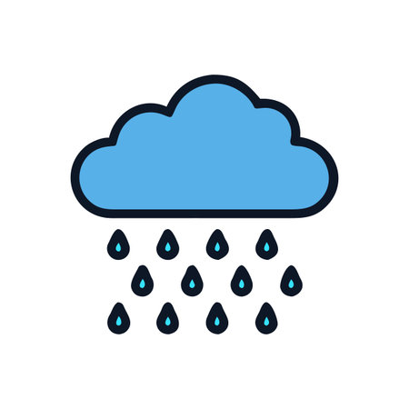 Stylized rain cloud illustration with blue raindrops on a black background designのイラスト素材