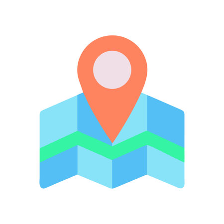Flat icon of a map with a pin highlighting location or travel destinationのイラスト素材