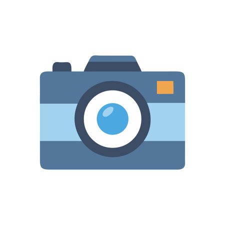 Illustration of a simple flat design camera on a black background, photography themeのイラスト素材