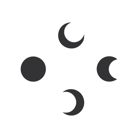 Moon phases symmetrical composition on black background astronomy science and nature depiction