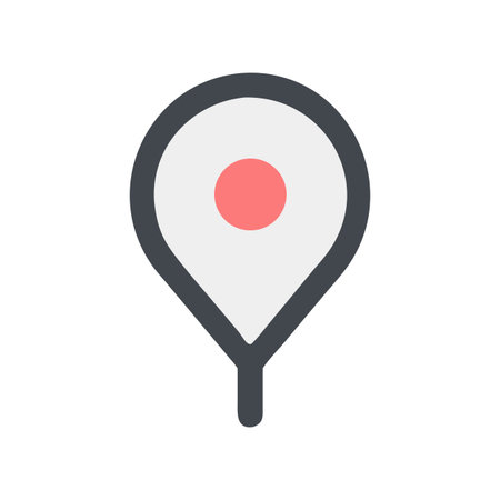 Simple location pin icon with a red dot on a clean black backgroundのイラスト素材