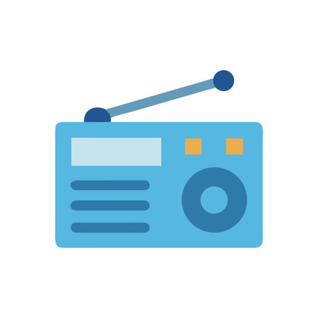 Retro radio illustration featuring flat design style and pastel colors on black backgroundのイラスト素材