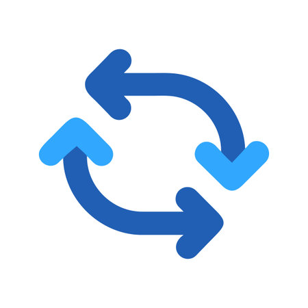Stylized blue arrow cycle, indicating refresh, reload, or process iteration on black backdropのイラスト素材
