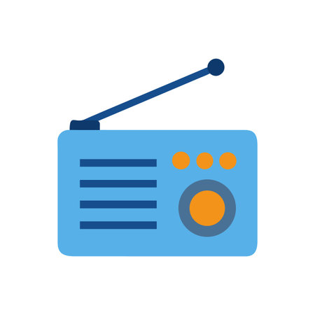 Retro radio illustration in simple flat style isolated on a black backgroundのイラスト素材