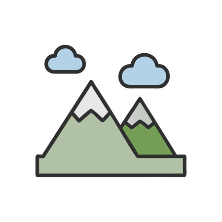 Minimalist mountain landscape with clouds perfect for branding, icons, or simple illustrationsのイラスト素材