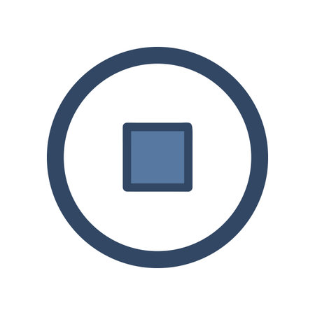 Stop button icon graphic centered on black background with circular border design