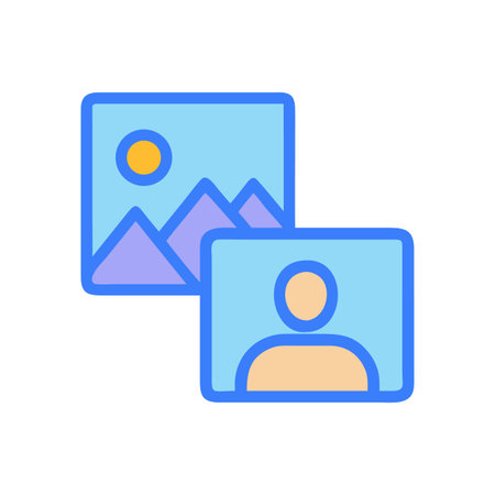 Two images depicting landscape and profile, representing visual content and online presenceのイラスト素材