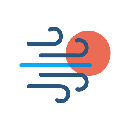 Stylized winds blowing by a sun, flat vector design on black backgroundのイラスト素材