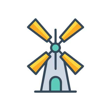 Stylized windmill icon against black backdrop, suitable for renewable energy themesのイラスト素材