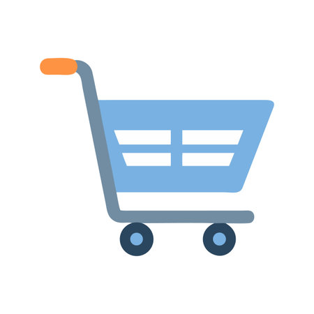 Isolated flat design illustration of a pastel blue shopping cart on black backgroundのイラスト素材