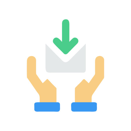 Receiving Email Vector Icon: Hands Receiving an Email on a Black Backgroundのイラスト素材