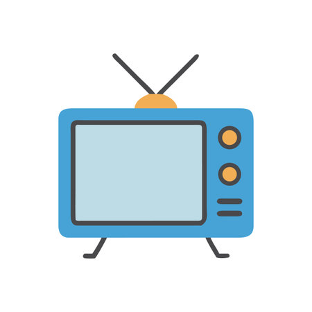 Vintage blue television with antennae on a solid black backgroundのイラスト素材