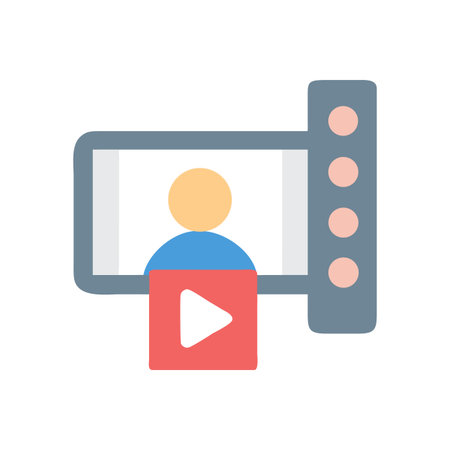 Flat style icon of video streaming, screen, play button and personのイラスト素材