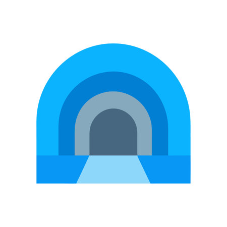 Abstract blue tunnel design with concentric arches on a black backgroundのイラスト素材